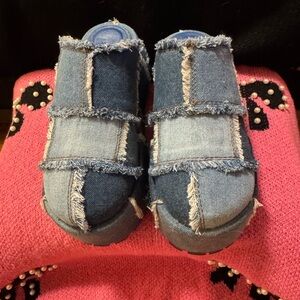 Gritty Rebel Denim Patchwork Platform Clogs – Size 7 | Current Mood